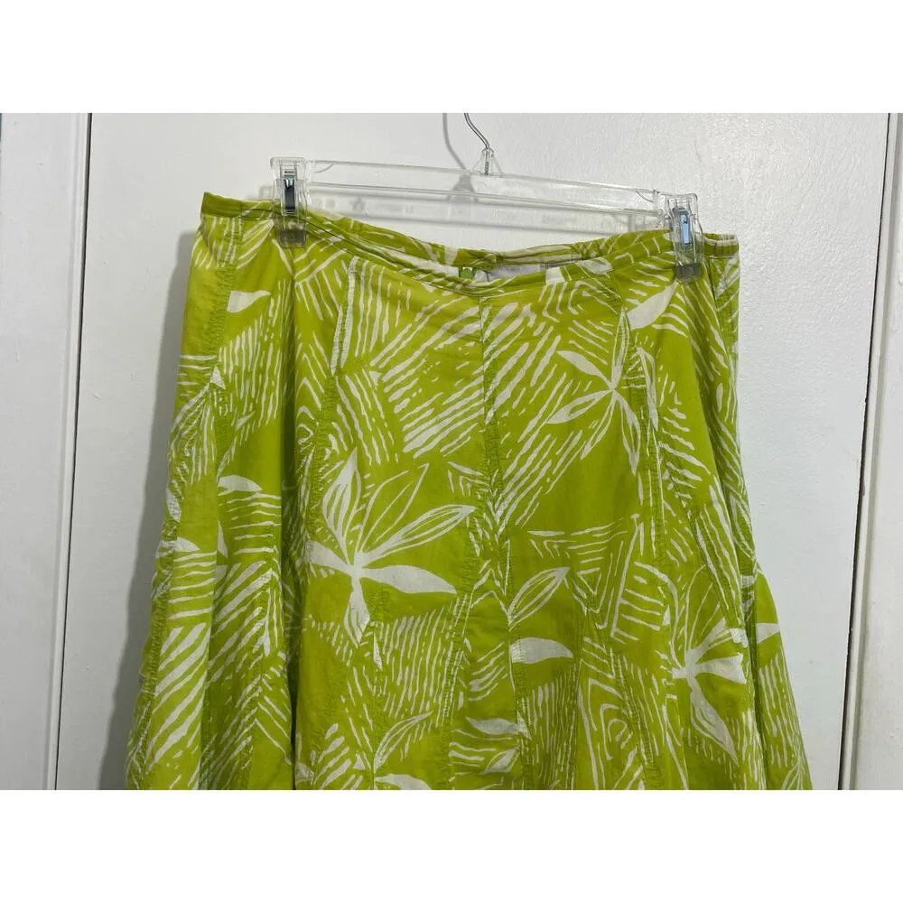 Y2k Chico's Flare Skirt Small Lim Green Floral Ruffled Beachy Summer Tropical - Image 2