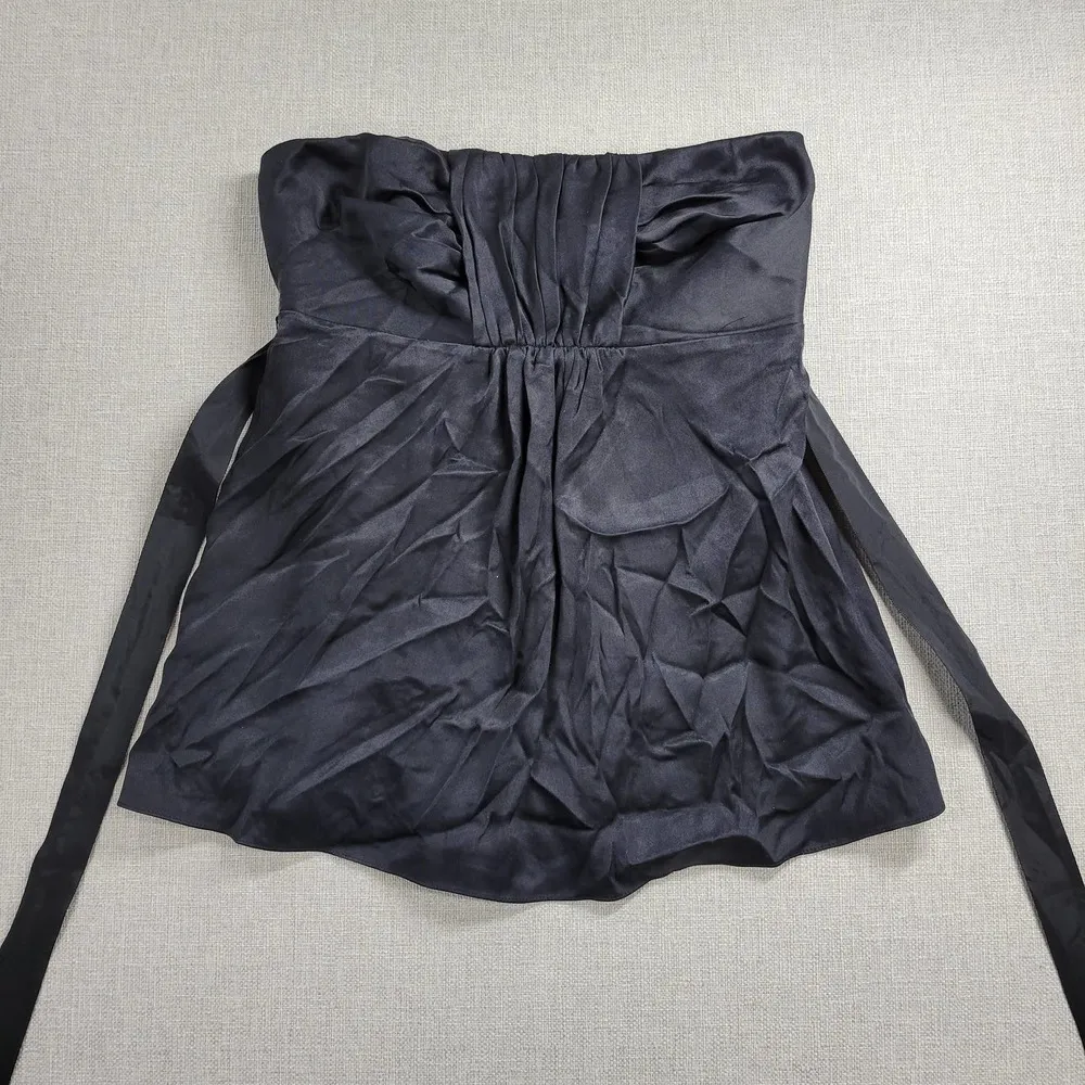 Banana Republic Womens Top Sz 8 Black Silk Strapless Ruched Velvet Sash Babydoll - Image 11
