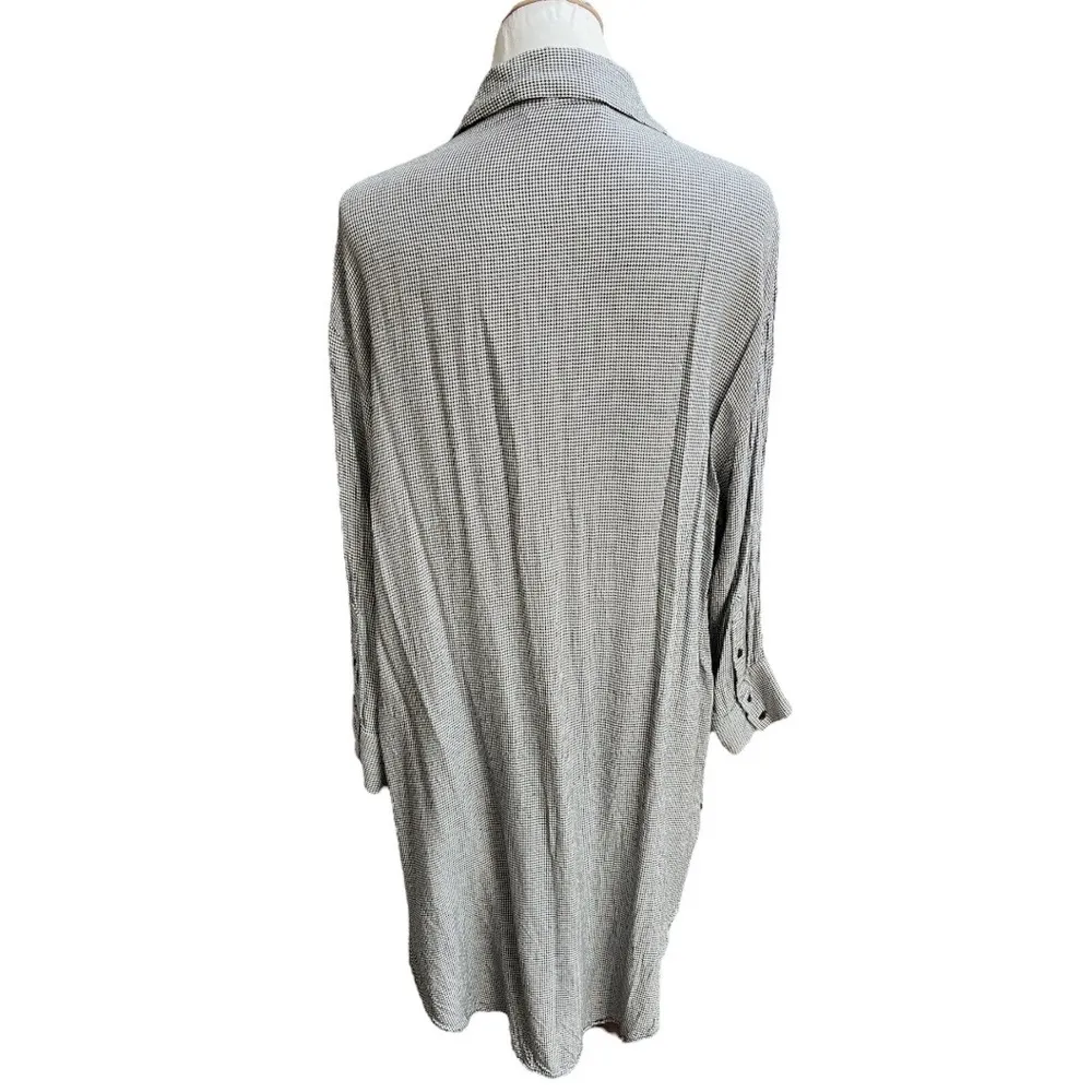 Zara Houndstooth Oversized Button Down Shirt Dress Black White Size Small - Image 2