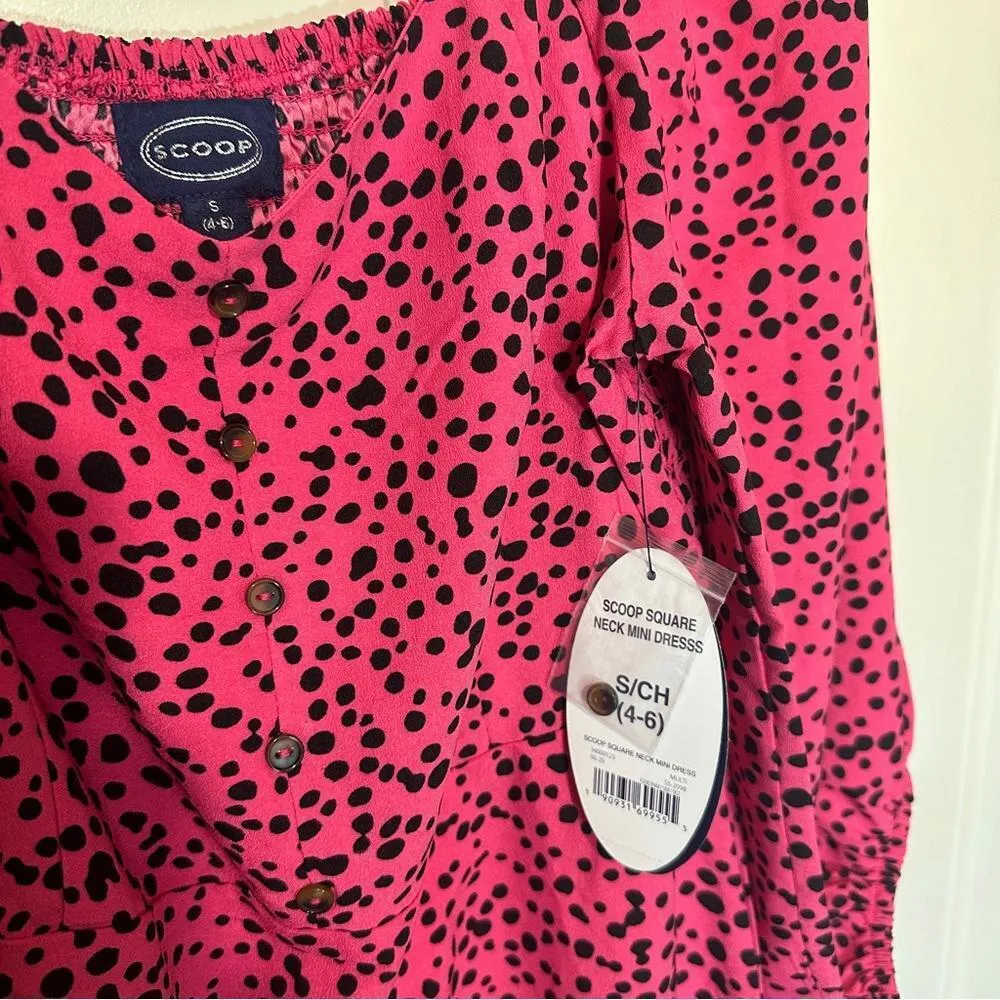 NWT Scoop Square Neck Mini Dress Pink Animal‎ Print Dotted Size: Small - Image 3