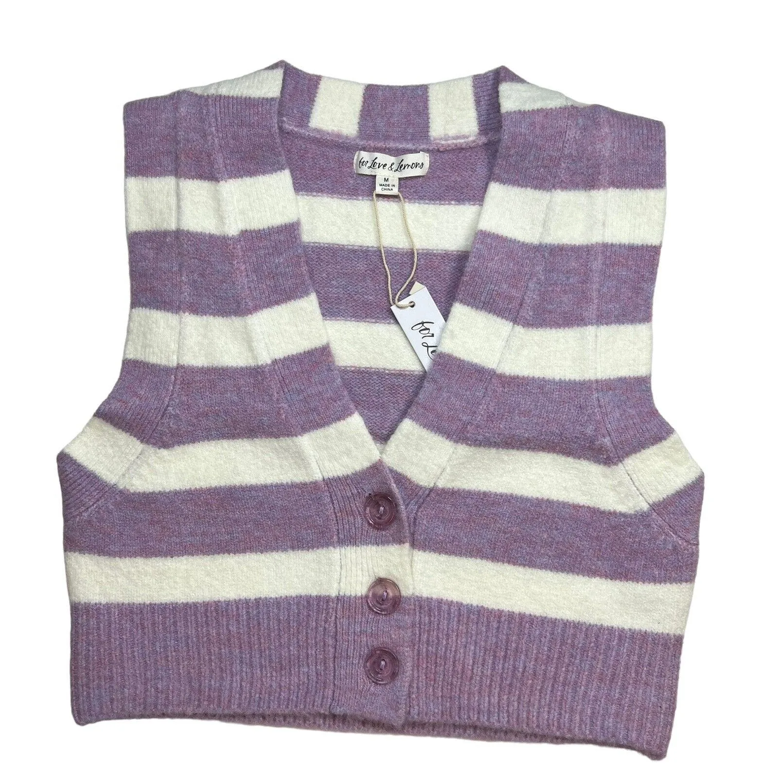 For Love and Lemons Purple Stripe Sleeveless Cropped‎ Sweater Vest Medium New - Image 2