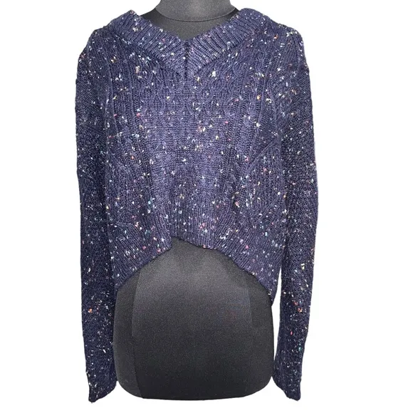 John + Jenn Blue Speckled Tie-Back Long Sleeve Cropped Sweater - Image 2