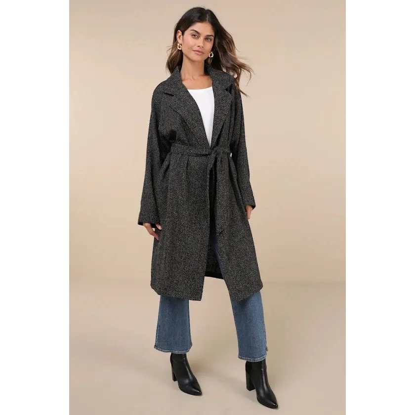 NWT Lulus Prepped Perfection Black White Tweed Trench Coat Size XL Quiet Luxury - Image 8