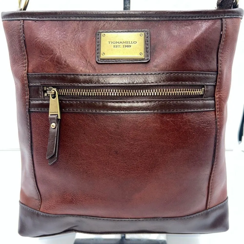 Tignanello Color Blocked Leather Outside Wallet Pocket Convertible Crossbody Bag Brown - Image 2