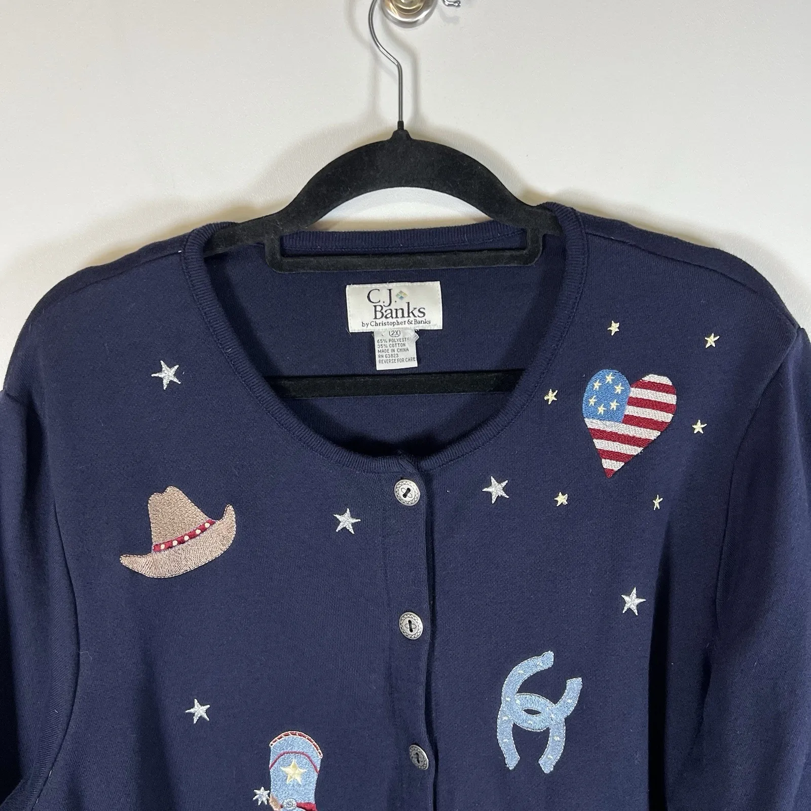 Christopher & Banks Button Up Sweater Navy Blue Patriotic Western Women's 2X - Image 2