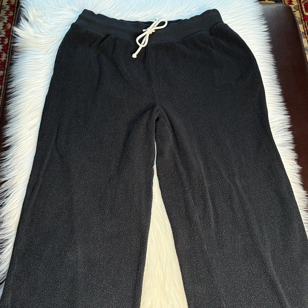 Aerie Black Wide Leg Fleece Drawstring Pants - Image 2