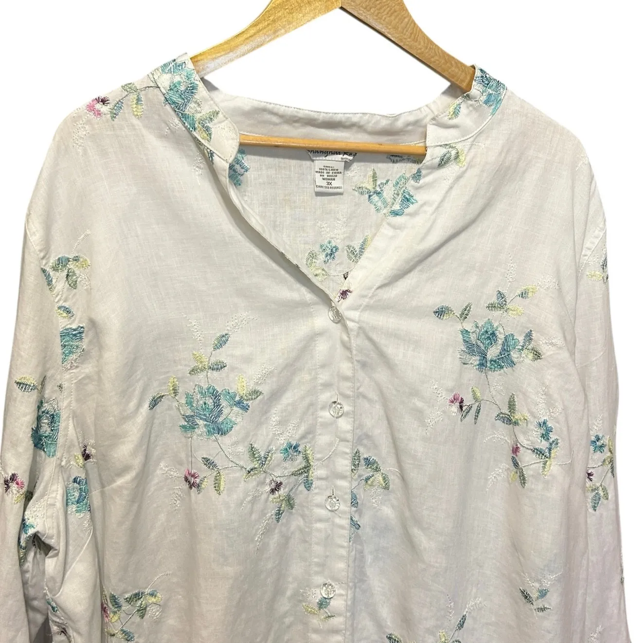 Shanghai Red Women Tunic Top 3X White Embroidered Floral‎ Linen Boho Cottagecore - Image 7