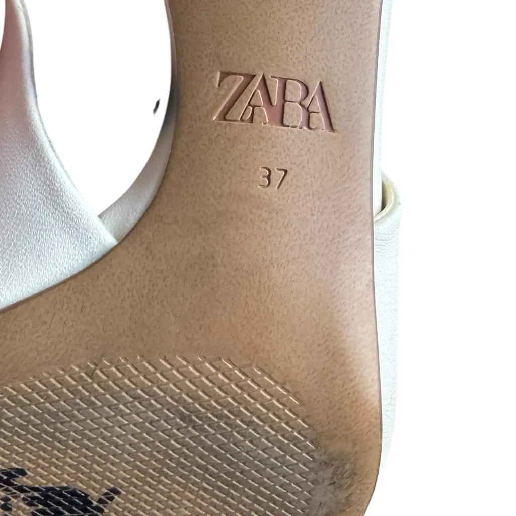 Zara - White Slingback Pointed Toe Heels w/ Buckle Detail Sz 37 - Image 9