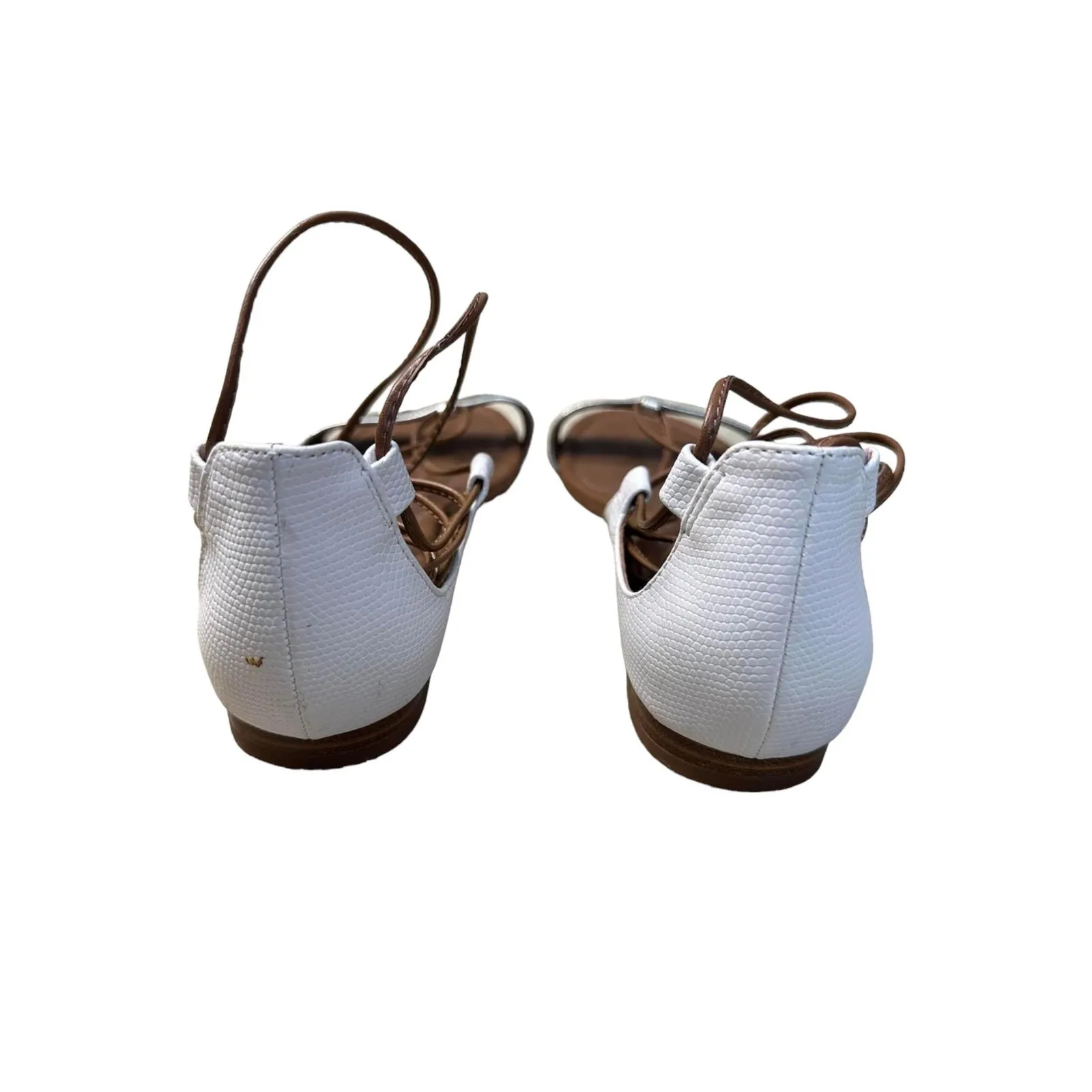 White House Black‎ Market White Silver Lace Up Open Toe Strappy Flats Size 7.5 - Image 6