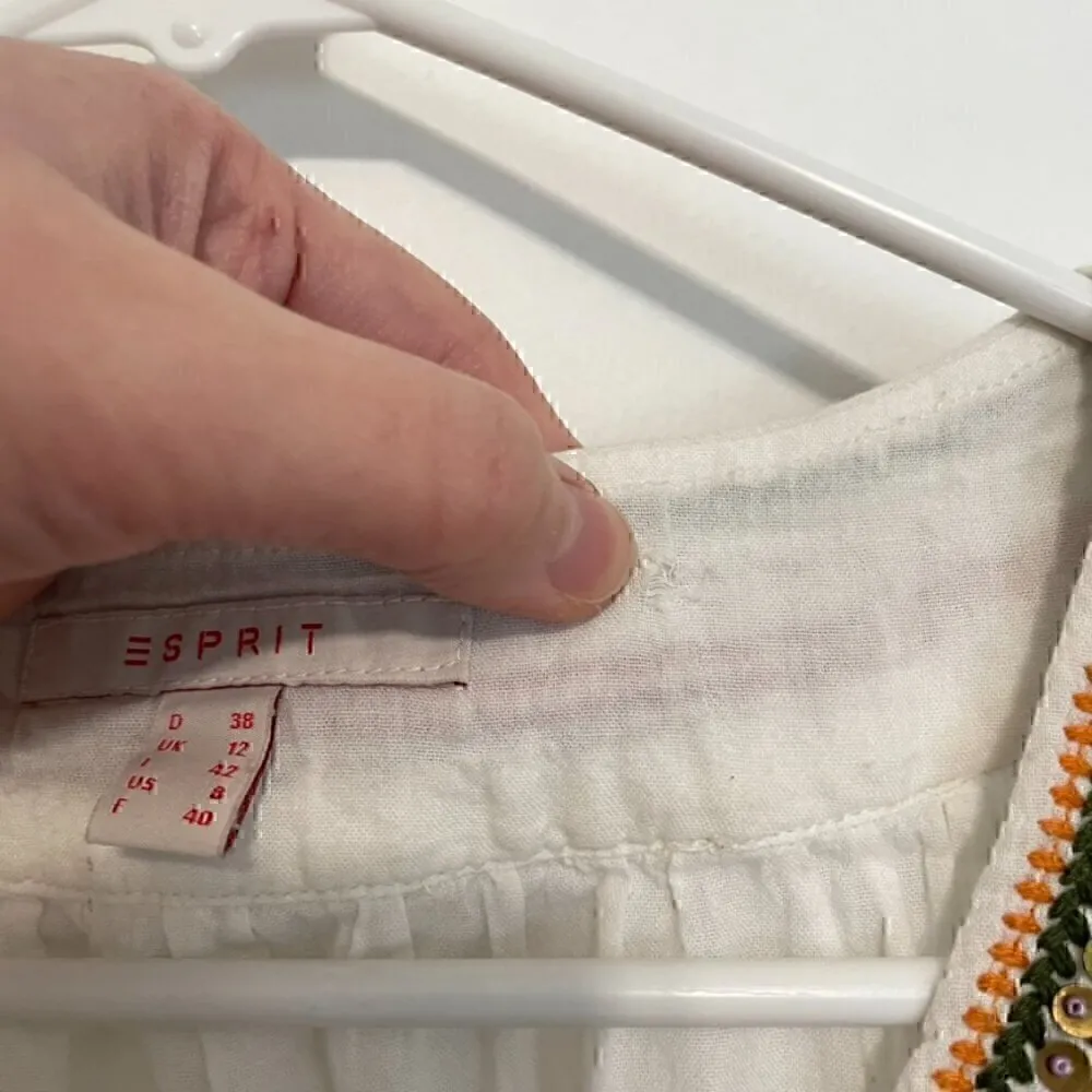 ESPRIT White Multi Embroidered Beaded Sequin Sleeveless Cotton Boho Tank Blouse - Image 10