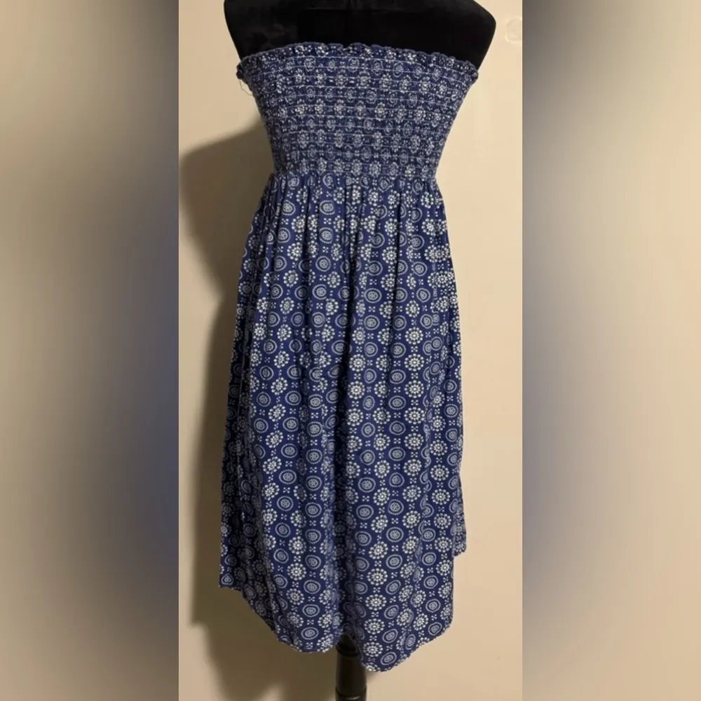 EUC Retro Blue and White Sleeveless Boho Stretch Top Dress size medium - Image 4