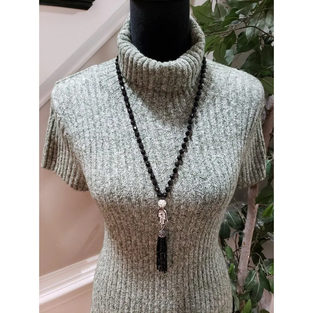 J. J. Always Women's Green Cotton High Neck Short Sleeve Knee Length Dress Large - Image 2