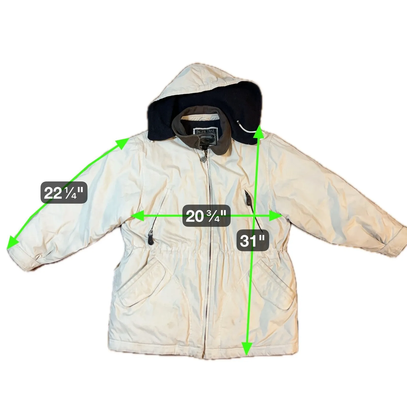 Vintage Utility Jacket Barn Coat Cream Petite Large Outdoor Contrast Collar Hood - Image 4