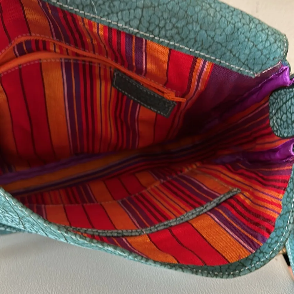 African Lily RARE handmade in Kenya genuine suede teal crossbody bag embellished - Image 6