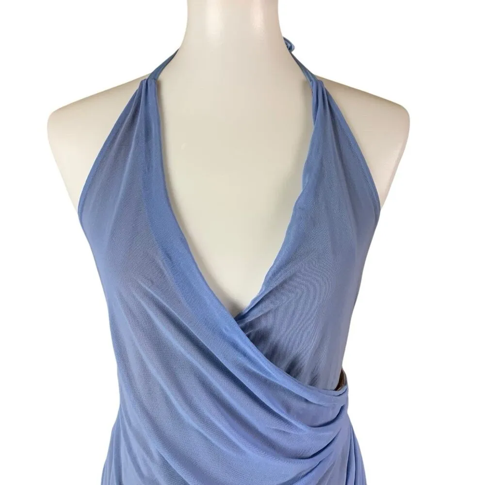 Majorelle Juliet Blue Ruched Halter Mini Dress Sleeveless Backless Bodycon Large - Image 5