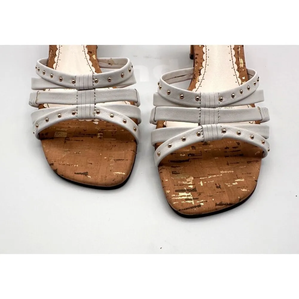 Naturalizer Sana White Strappy Sandal Heels With Cork Sole Studded Detail - Image 4