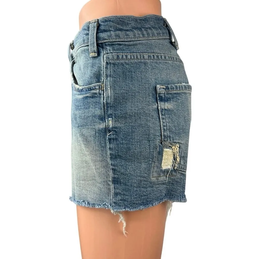 Vince Blue Distressed Mid Rise Medium Wash Raw Hem Cut Off Denim Jeans Shorts 27 - Image 2