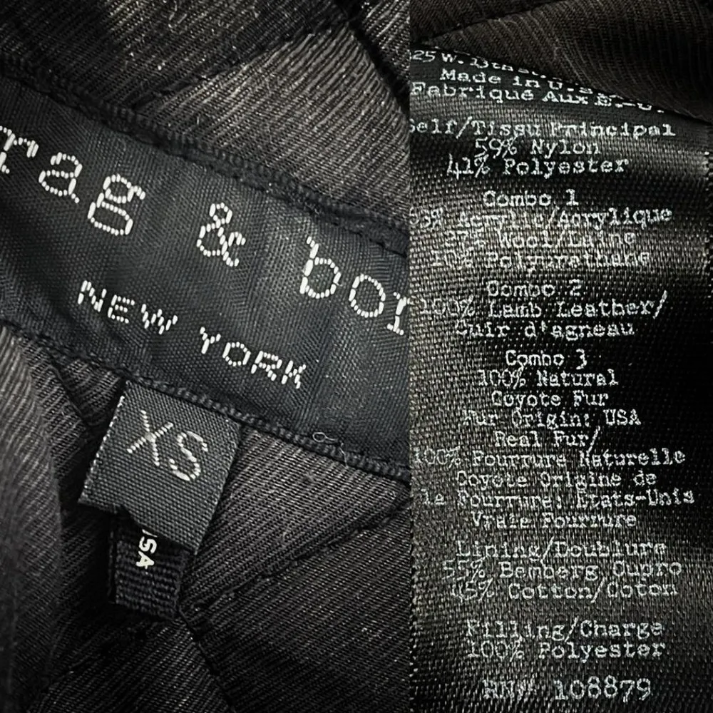 Rag & Bone Waterloo Parka Coat Down Jacket Real Fur Real Leather Olive Green - Image 15