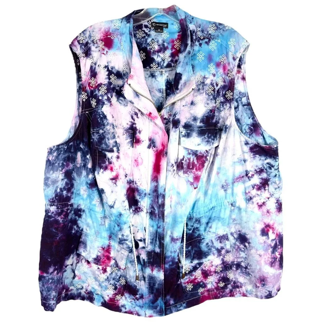 New Directions Plus‎ Size 3X Vest August Storm Handmade Tie Dye Blue Purple 165 - Image 10