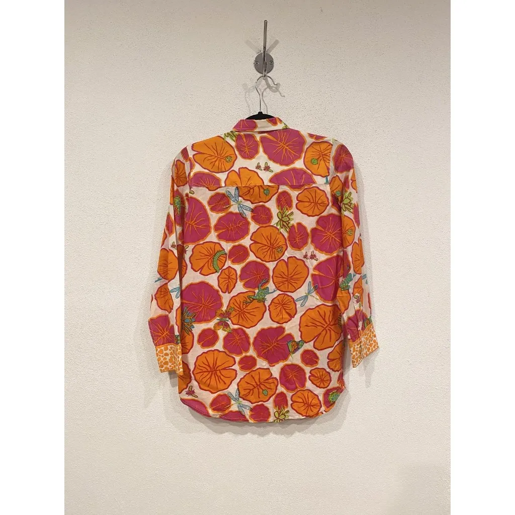 Gretchen Scott Designs Shirt Womens XS Floral Button Up Fun Print Blouse Top Orange - Image 4
