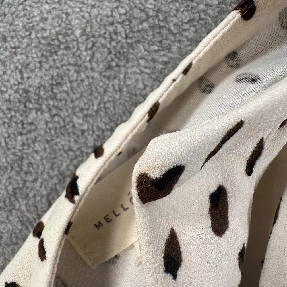 MELLODAY Short Sleeve Split Neck Animal Print Top Women's Small Black Brown Spot - Image 2