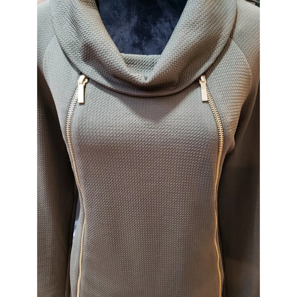 Coco Bianco Sweater Womens Large Green Long Sleeve Stretch Cowl Neck Side Zip - Image 11