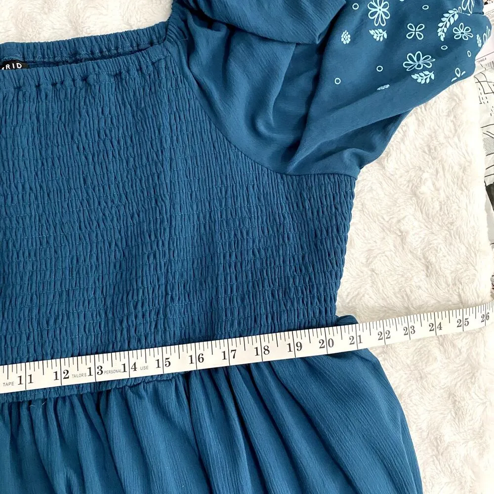 Torrid Legion Blue Floral Smocked Mini Crinkle Gauze Blouson Sleeve Dress 4X - Image 9