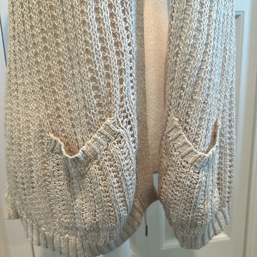 Old Navy Large Oatmeal Boho Linen Blend Knit Open Front Vest/Cover Up - Image 4