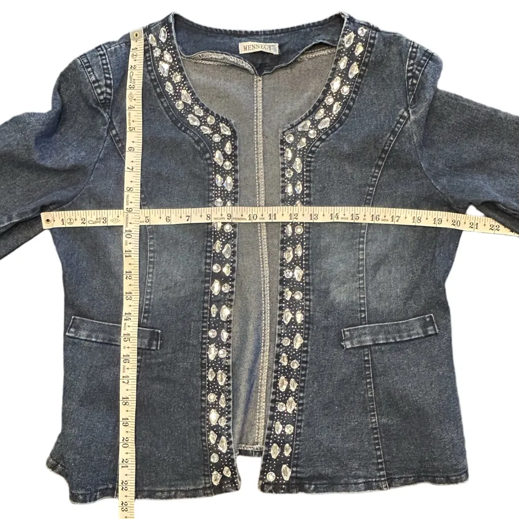 VTG 90s glam denim bling bejeweled blazer jacket zipper sleeves rockabilly M/L Blue Size undefined - Image 6