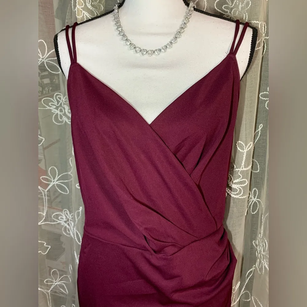 Grace Karin Wine Red Ruched Bodycon Dress - Image 2