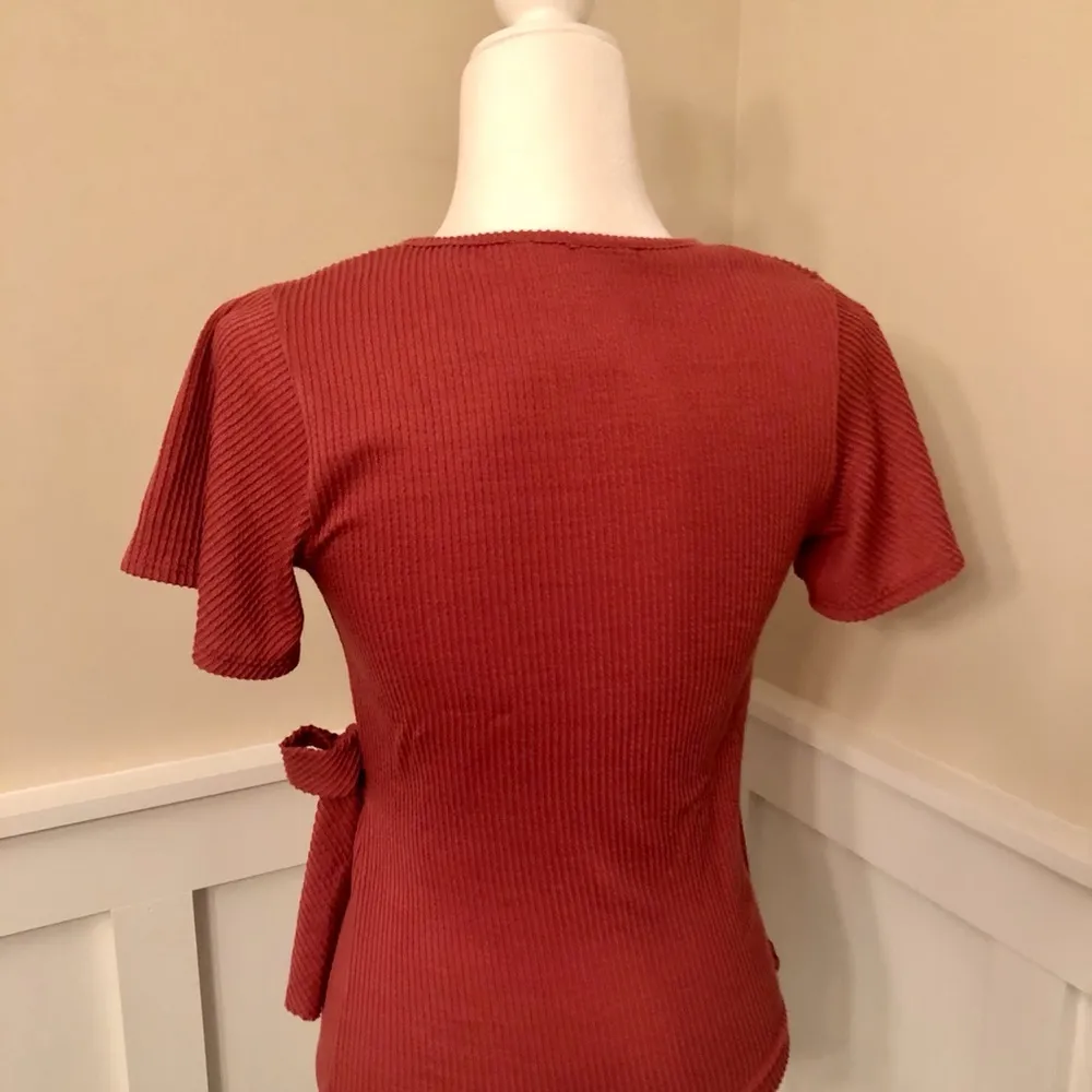 Caution to the Wind - Rusty Rose Faux wrap V neck - Image 3