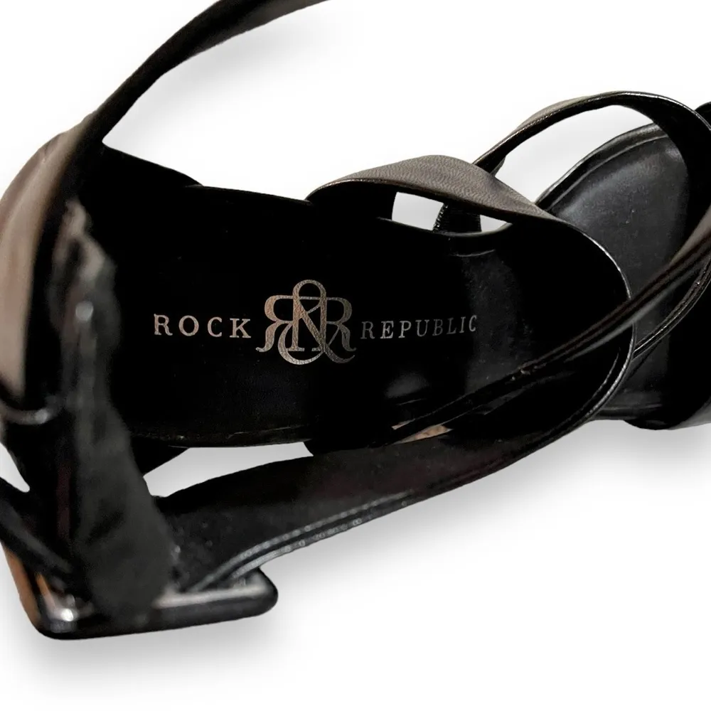 Rock & Republic Black Stiletto 5” Heel Sandals Criss Cross Ankle Strap Size 10M - Image 7