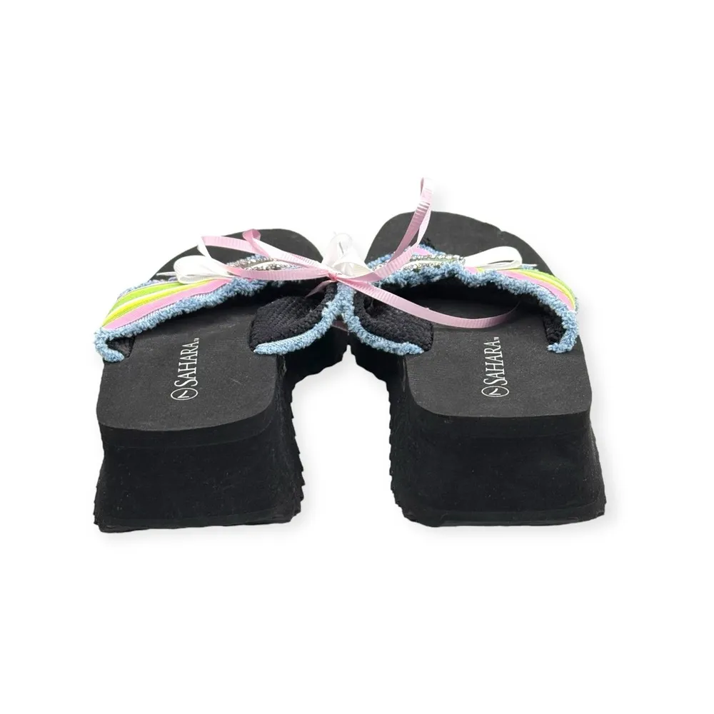 Handmade: new SOTM ❤︎︎ Striped Heart Crystal Embellished Platform Sandals ❤︎︎ 7M Black Size 7 - Image 5