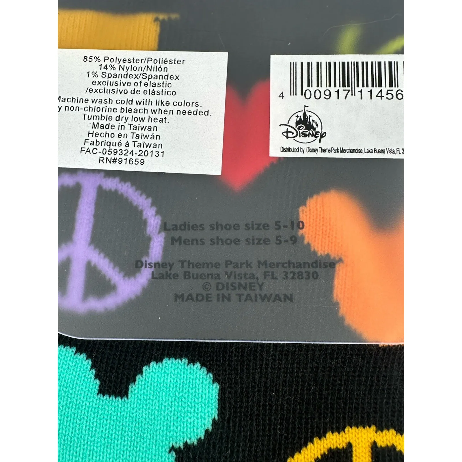Disney Parks Mickey Icons Peace Hearts Adult Socks Shoe‎ Size M 5 - Image 5