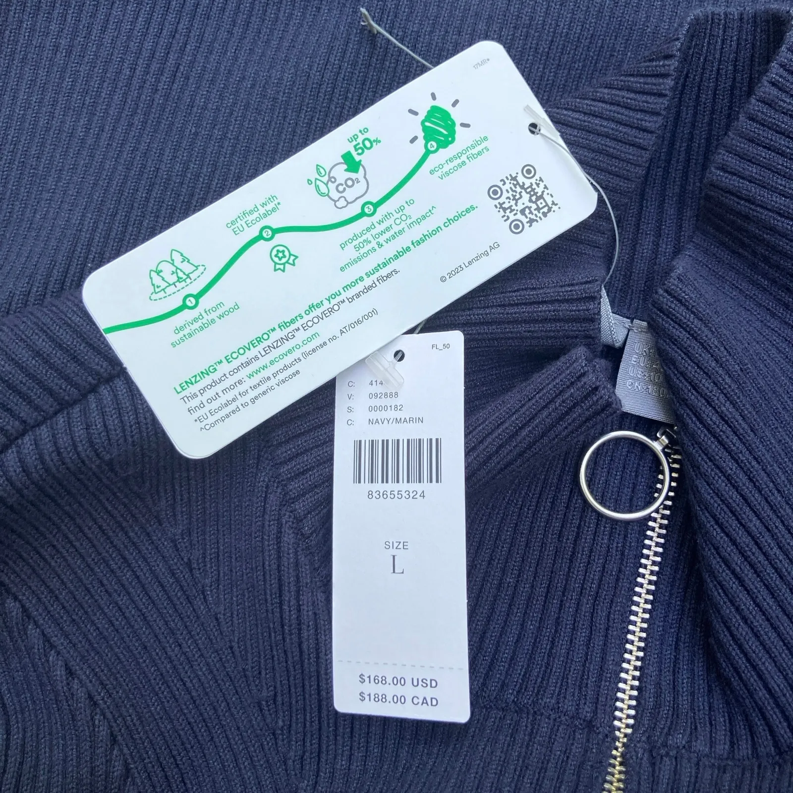 Sweaty Betty Frame Knitted MIDI Dress Sz NWT Navy Funnel Neck Ribbed Athleisure - Image 9