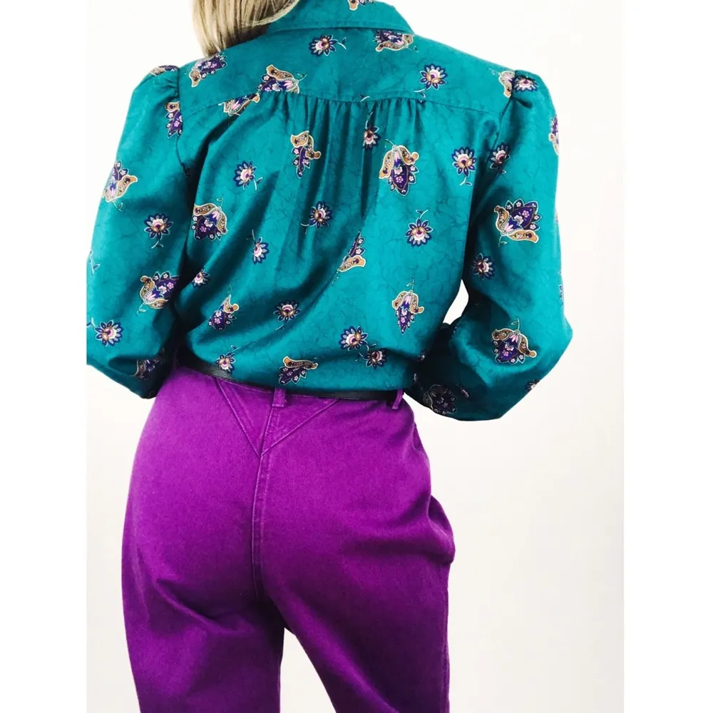 Vintage Paisley Printed Blouse in Teal | Size M Blue Size M - Image 6
