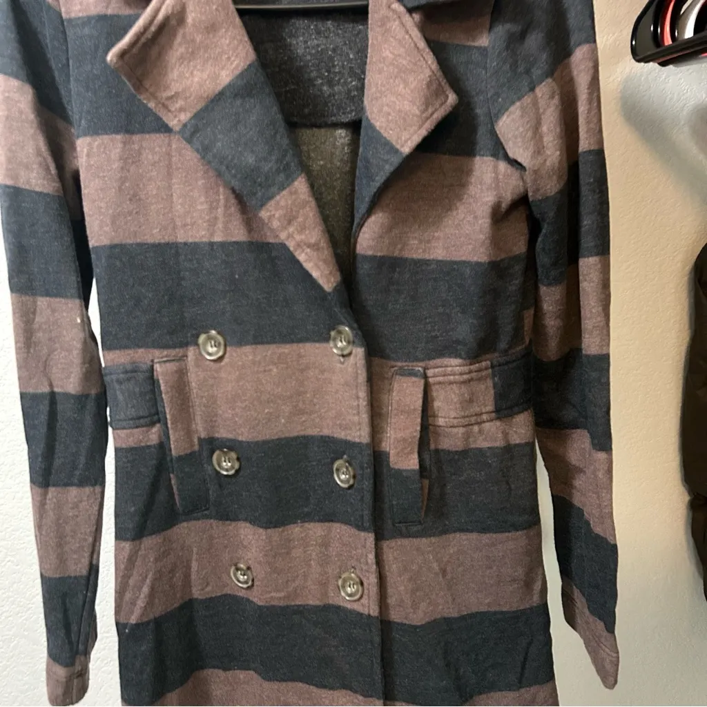 Splendid  Long Double Breasted Cotton Blend Striped Coat Jacket SMALL - Image 5