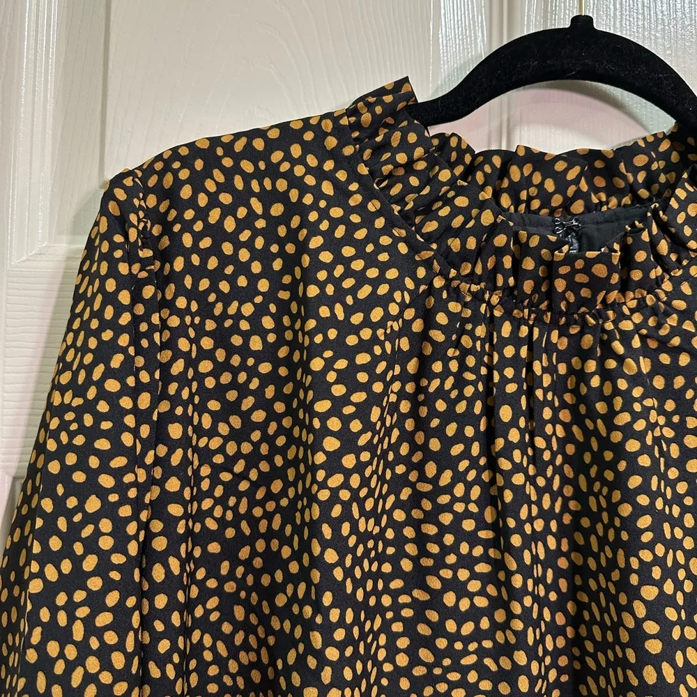 J. Crew long sleeve ruffle neck shirt dress black and tan size 20 - Image 6