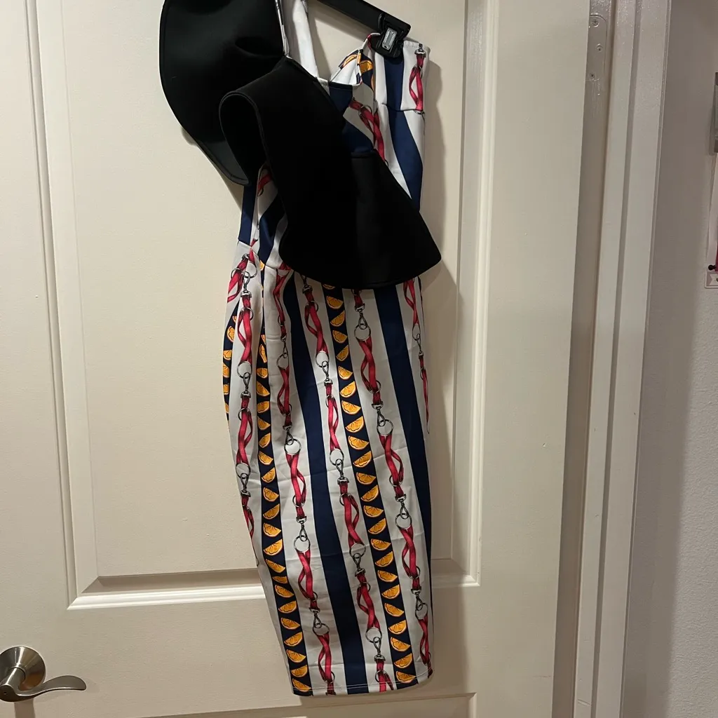 Asymmetrical Black and Multicolor Dress Blue - Image 3