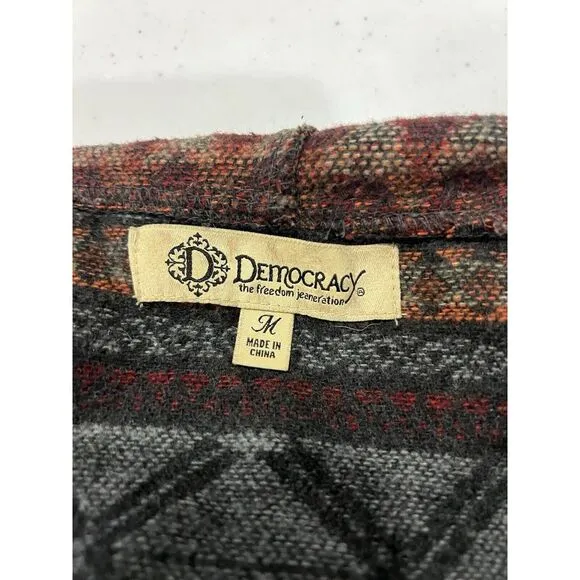 DEMOCRACY Gray/Multi Boho Western FLEECE 1-Button DRAPED Fringe HOODED VEST Sz M - Image 4