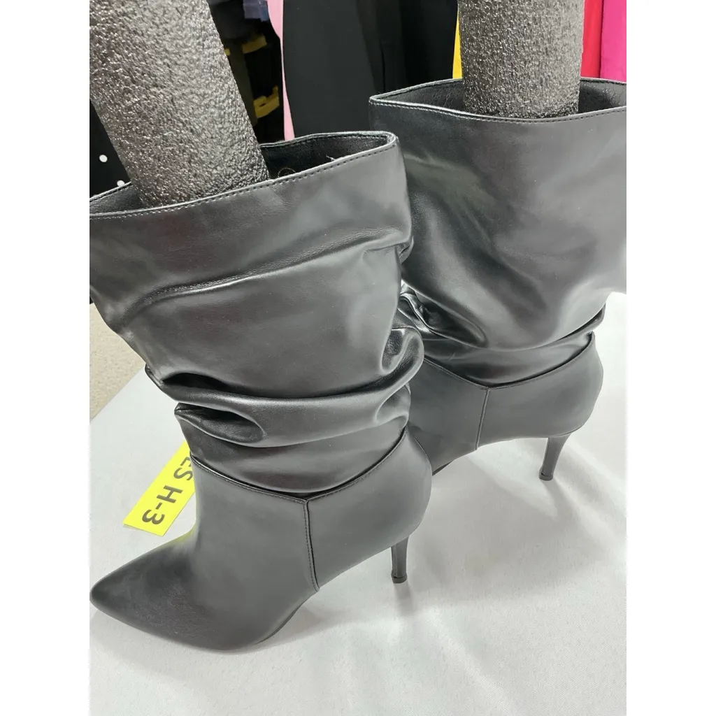 Womans Pullon Midcalf Slouched Boots 8 Black Pointed Toe Stiletto NWOT - Image 3