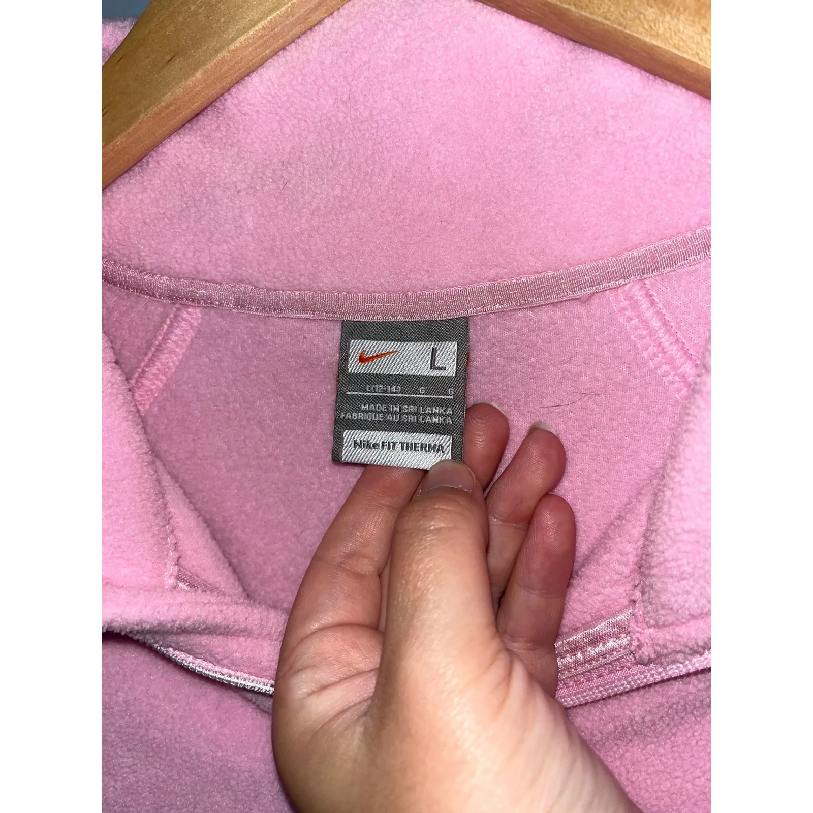 Nike Fit Therma Full Zip Fleece Jacket Pink Thumb Hole Activewear Womens L - Image 5