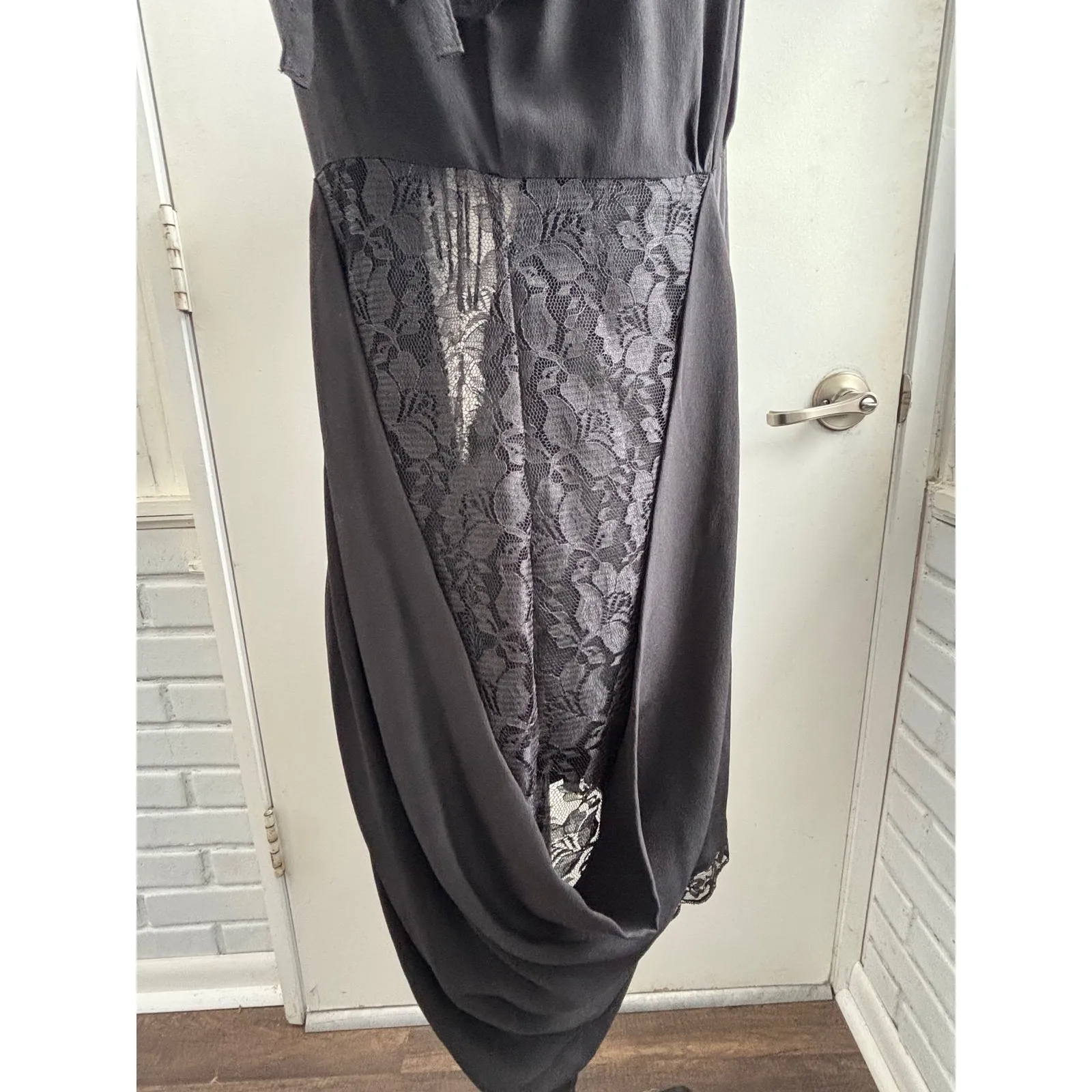 ALLSAINTS Spitalfields 100% Silk Lace Tulip Hem Dress 6 Y2K grunge boho rock Black - Image 4