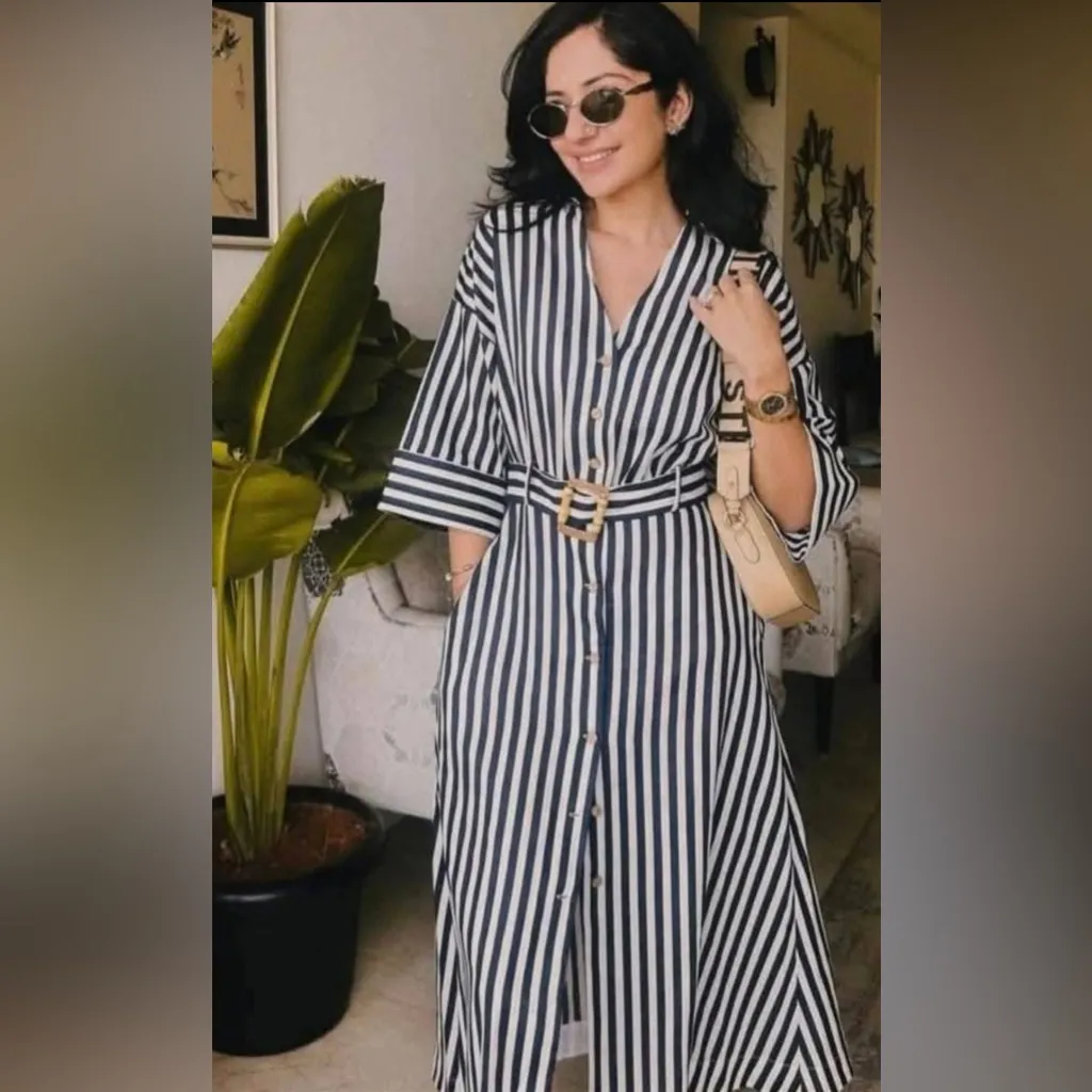 Zara striped midi dress size large - Image 3