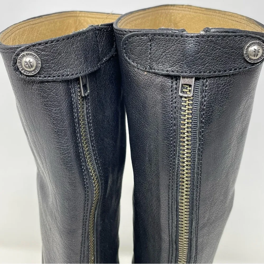 Frye Melissa Back Zip Riding Boot size 7 Black Leather Tab snap - Image 7
