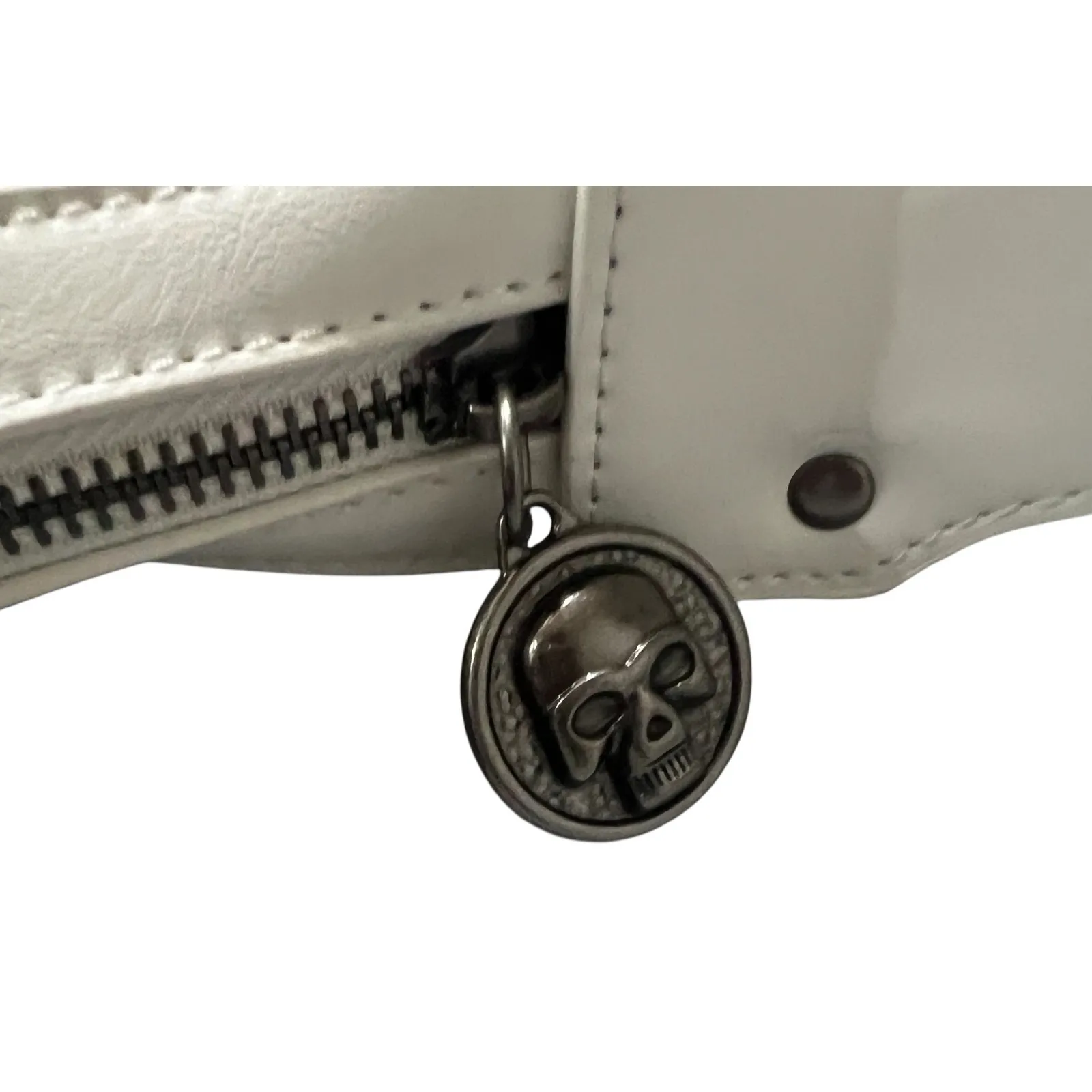 Ed Hardy White Skull Rose Tattoo Print Hobo Shoulder Bag Studded Punk Rock - Image 7