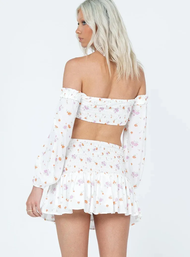 Princess Polly White Floral Crop Top and Skirt Matching Set - Image 3