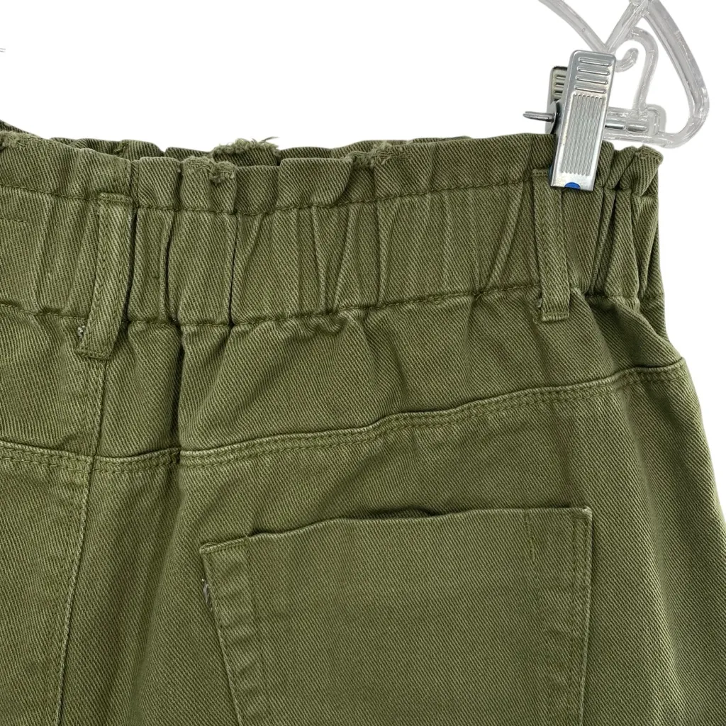 A Loves A Olive Green High Waisted Paperbag Elastic Waist Denim Shorts - Image 5
