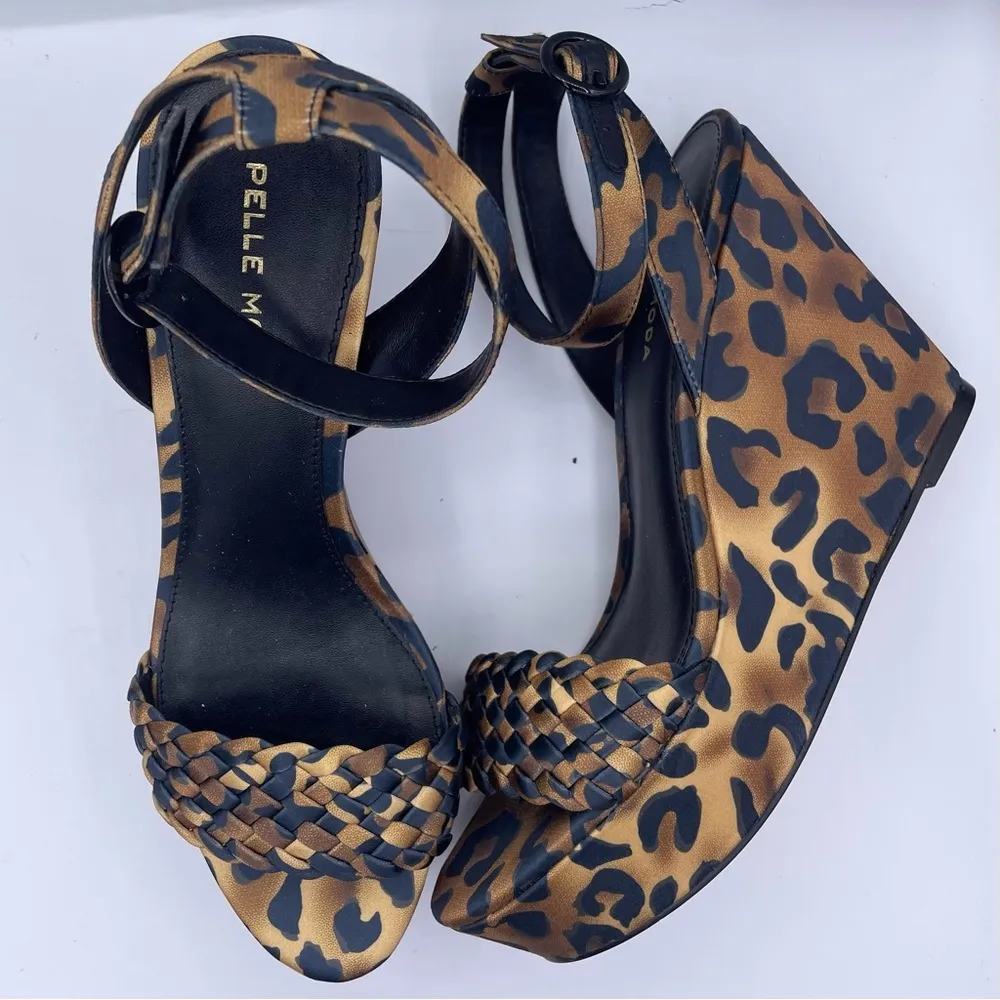 Pelle  silk leopard print wedge platform sandal braided detail women Size 8M - Image 7