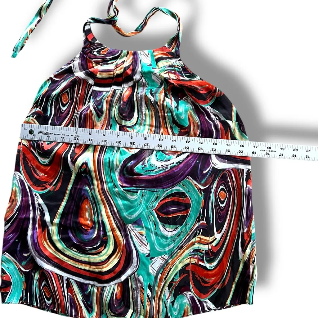 The Limited 100% Silk Halter Teal Orange Brown Yellow Geometric Design Size S - Image 8